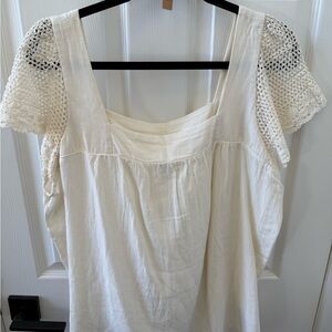 Old Navy Cream Blouse with Lace Sleeves